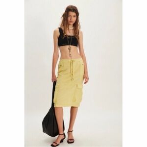 Free People Evie Column Utility Crinkle Midi Skirt Sz.6
